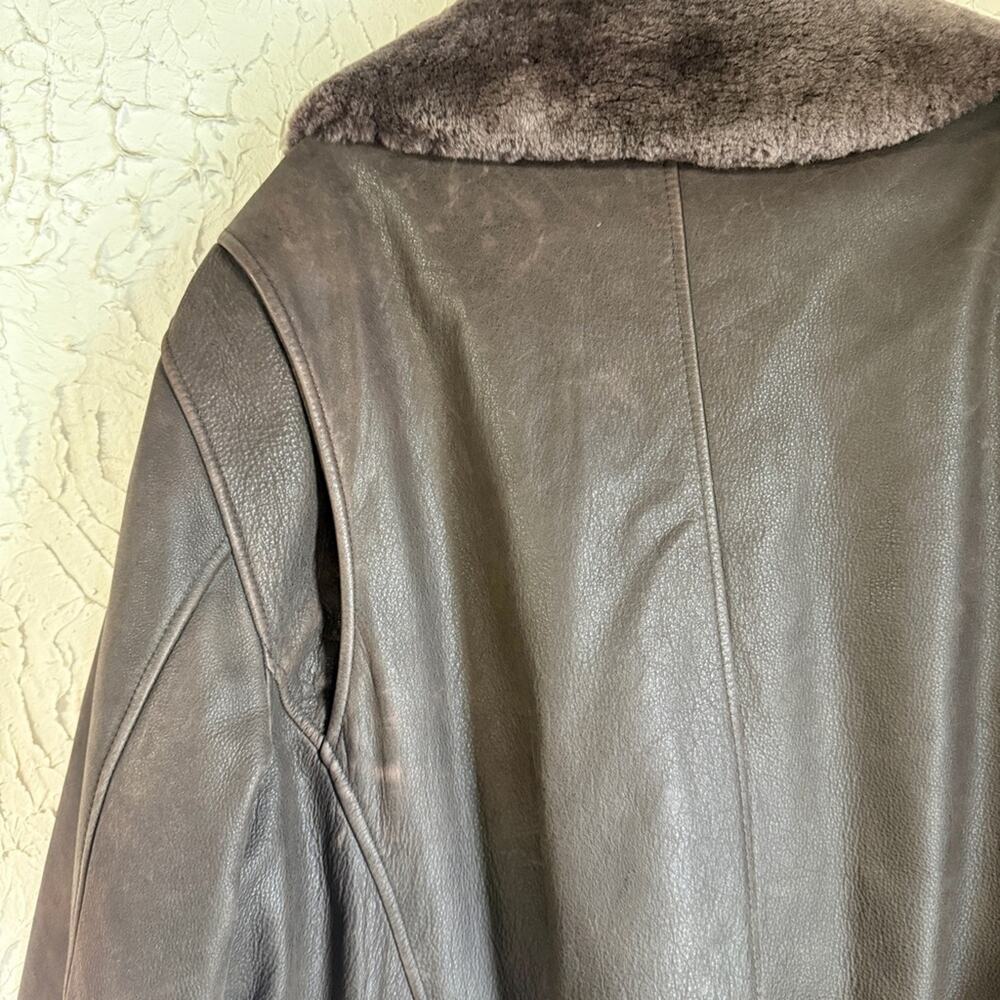 Vintage Eddie Bauer Lambskin Leather Goose Down Bomber Jacket with Plush Collar - Picture 12 of 16
